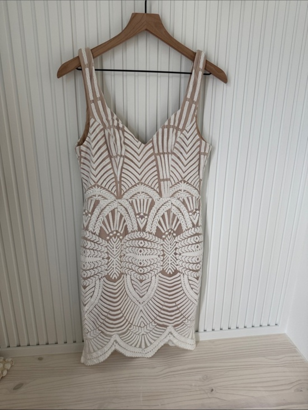 Hello Molly Beige and White Lace Bodycon Mini Dress